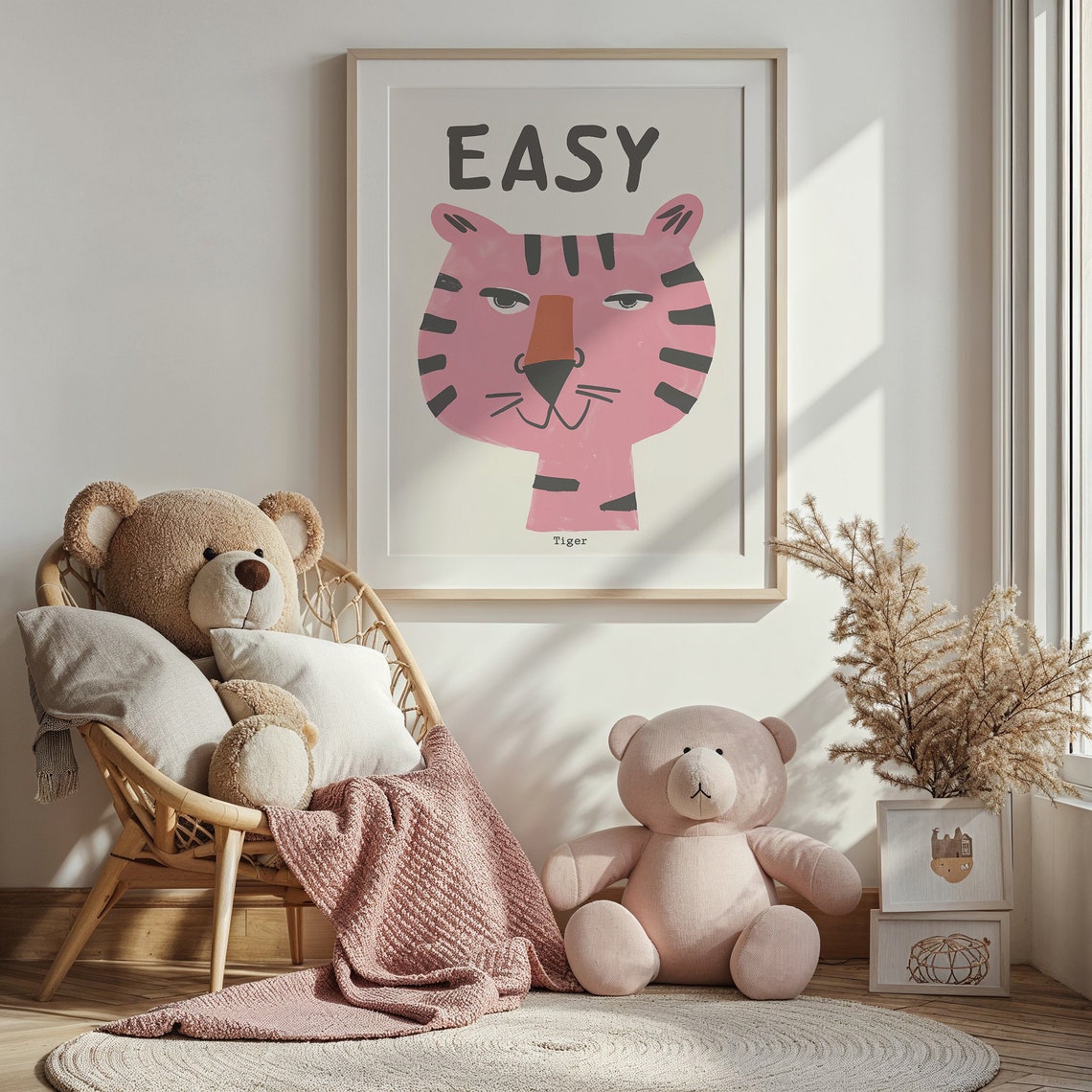 Pink Easy Tiger Face Striped Kids Nursery Animal Print Wall Poster - Image 5