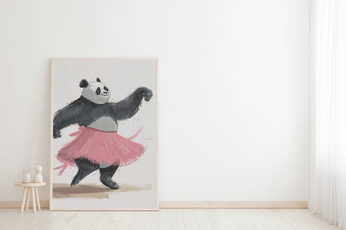 Dancing Panda Pink Tutu Ballet Watercolor Whimsical Nursery Poster - Image 5