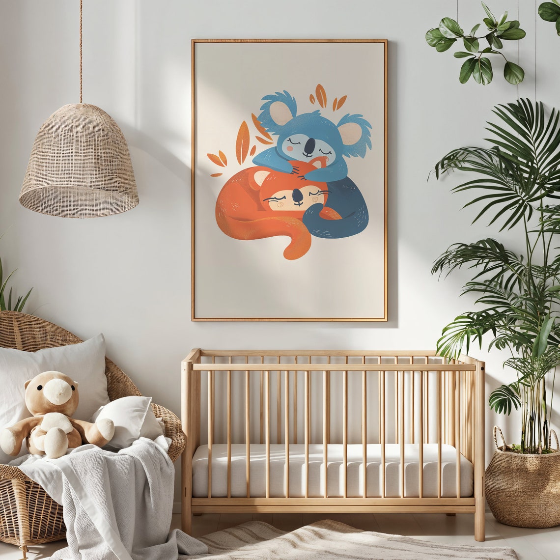 Sleeping Koala Fox Cuddle Pair Cozy Friends Illustration Kids Poster - Image 2