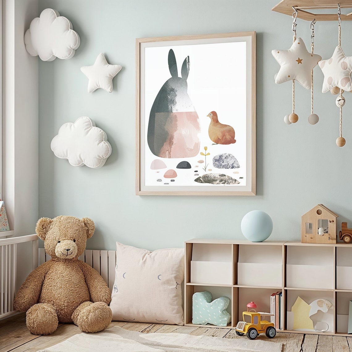 Abstract Bunny Silhouette With Orange Hen Minimal Modern Art Print - Image 2