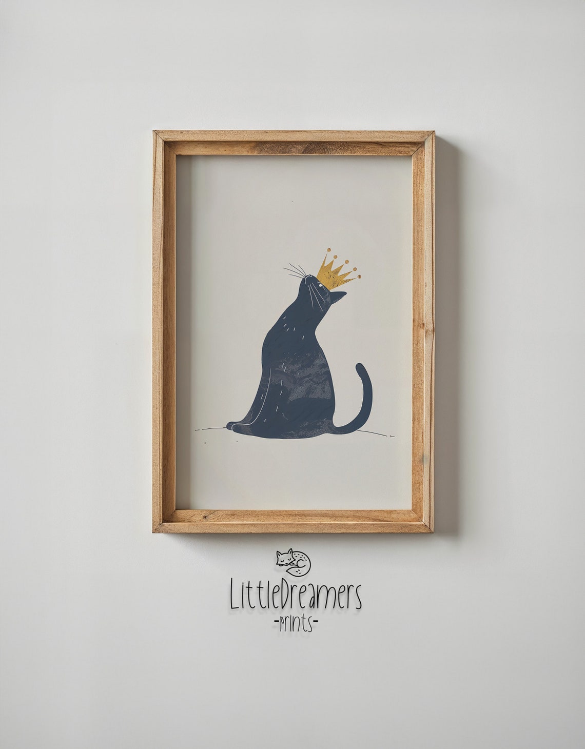 Navy Blue Cat Gold Crown Minimalist Cream Nursery Animal Wall Poster - Image 4