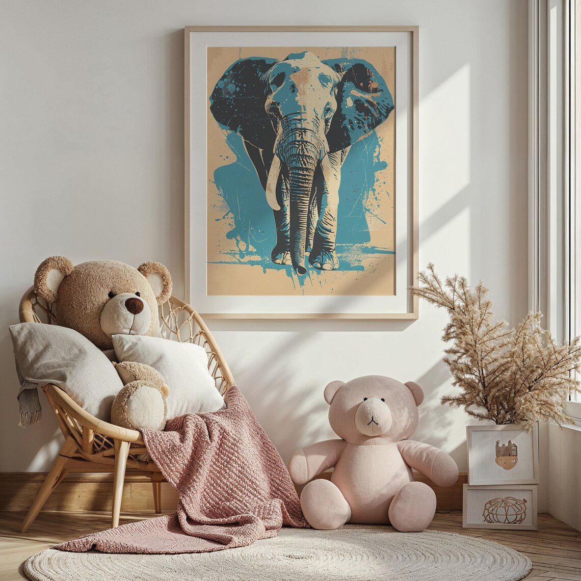 Bold Blue Elephant Pop Art Teal Splatter Vintage Wildlife Wall Art - Image 2