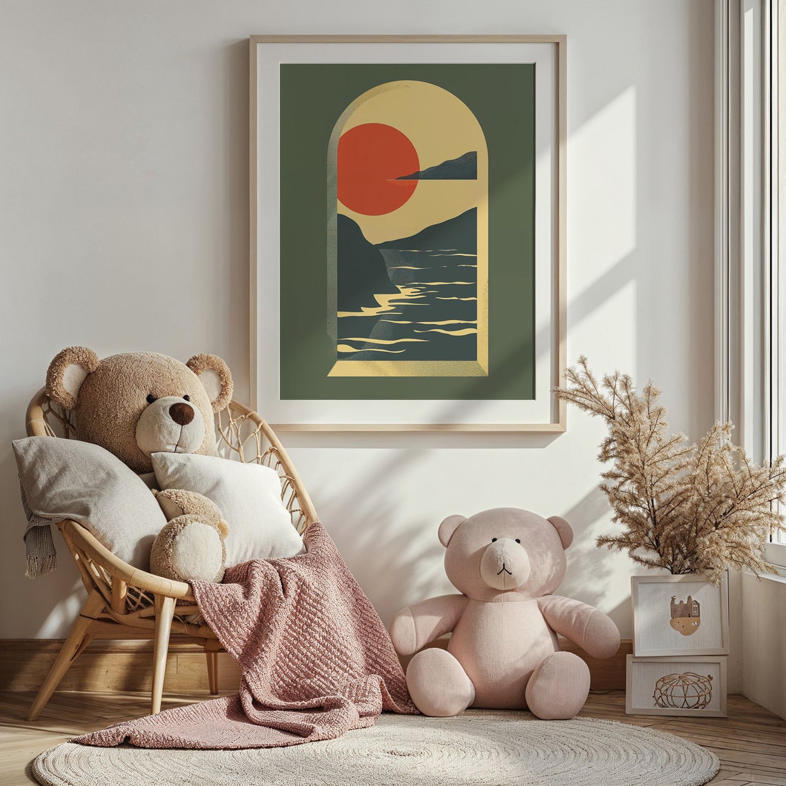 Burning Red Sun Over Ocean Waves Boho Archway Sunset Print Poster - Image 3
