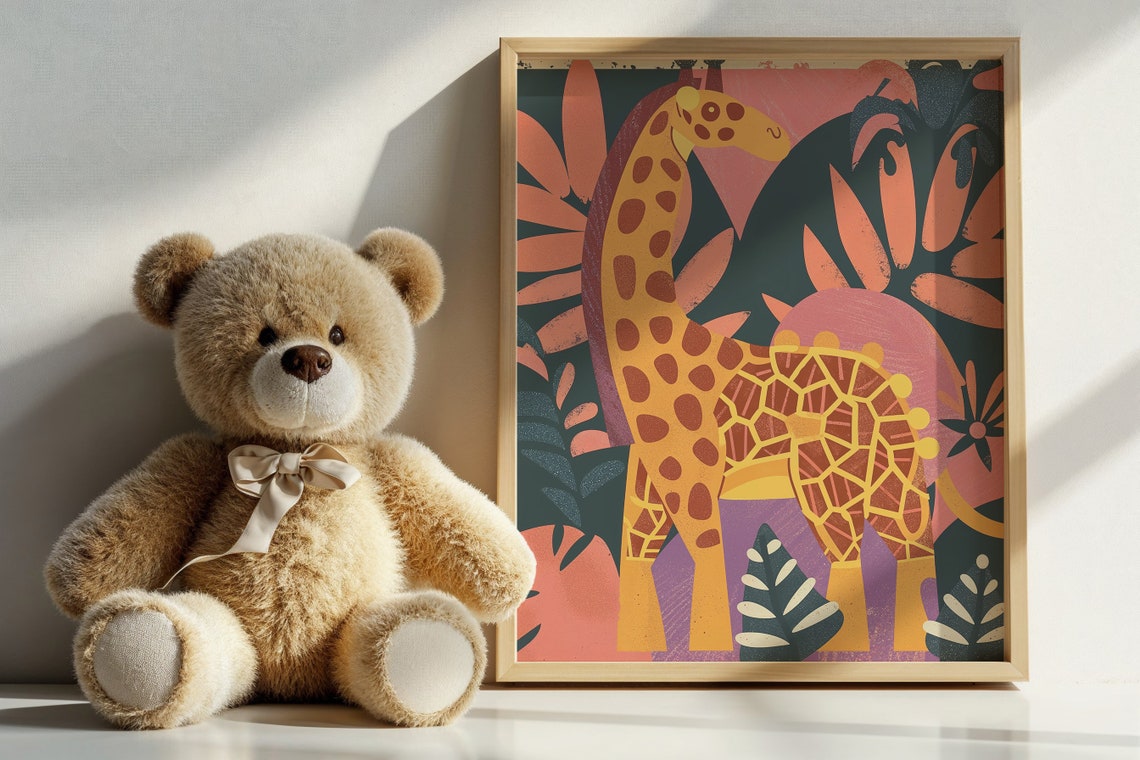 Tall Spotted Giraffe Colorful Abstract Jungle Nursery Poster - Image 6