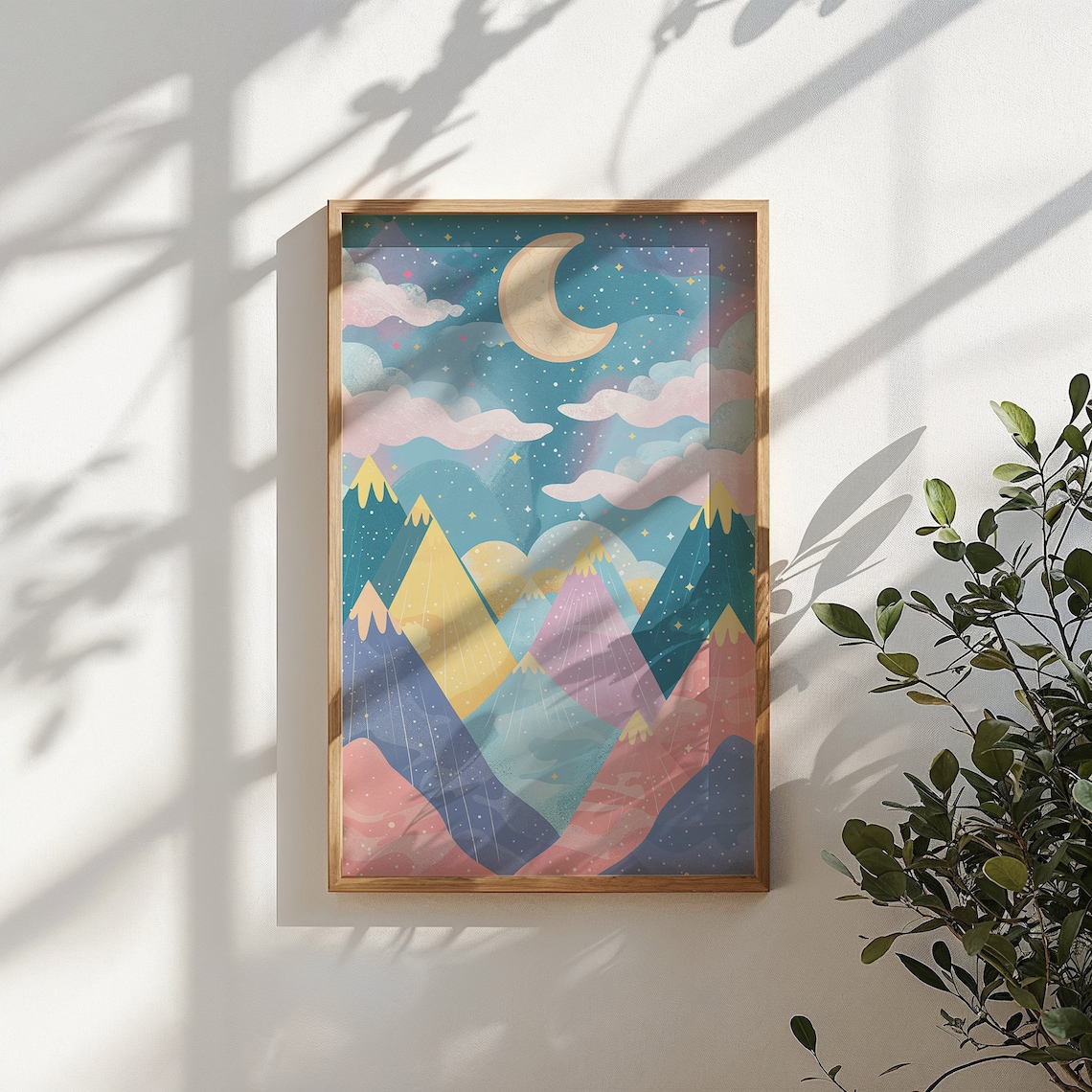 Whimsical Mountain Night Sky Moon and Stars Art Print - Image 5