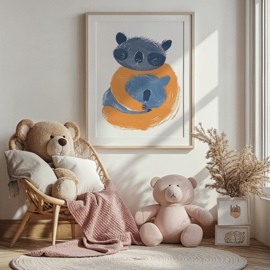 Hugging Koala Pair Navy Orange Sweet Baby Animals Nursery Wall Poster - Image 4