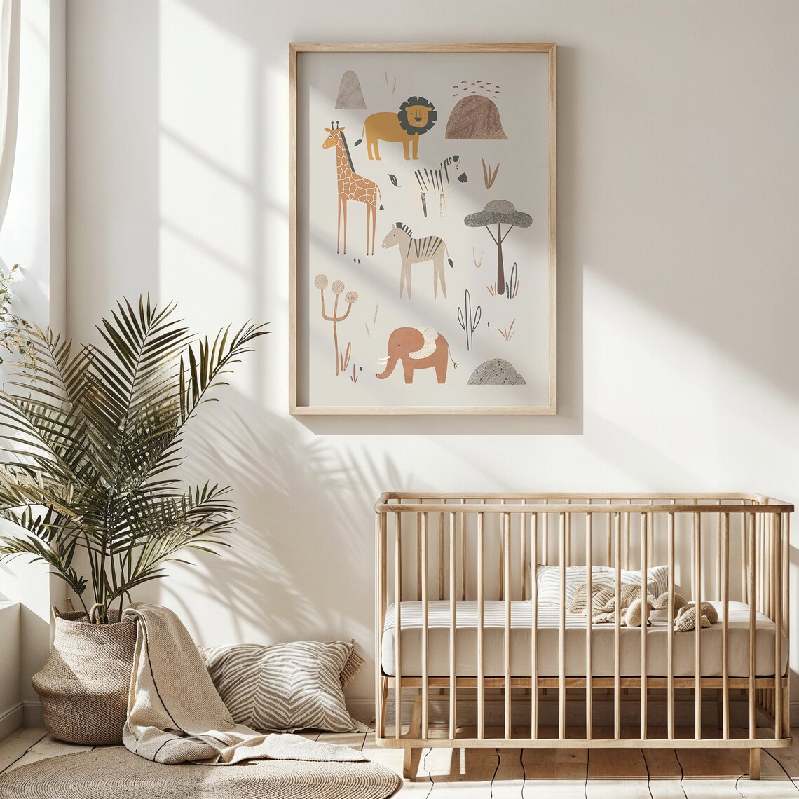 Safari Animals Nursery Poster Giraffe Lion Elephant Zebra Kids Wall Art