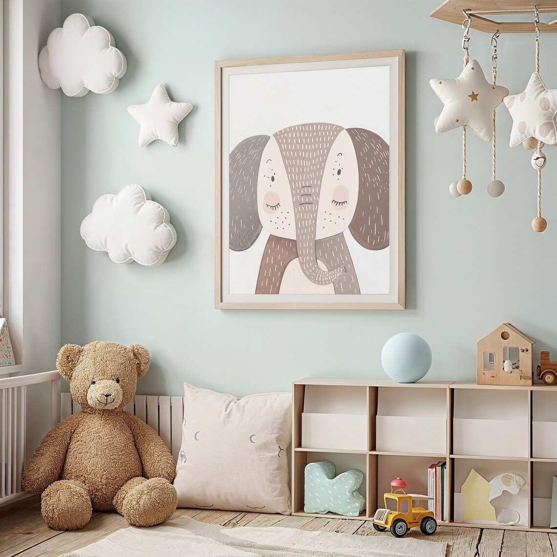 Elephant Face Nursery Poster Minimalist Gray Brown Baby Room Wall Art - Image 2