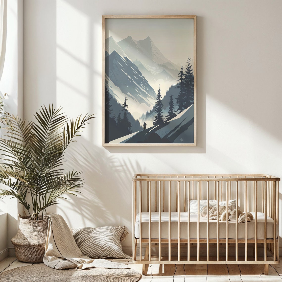 Snowy Mountain Slope Hiker Pine Forest Blue Winter Travel Poster - Image 6