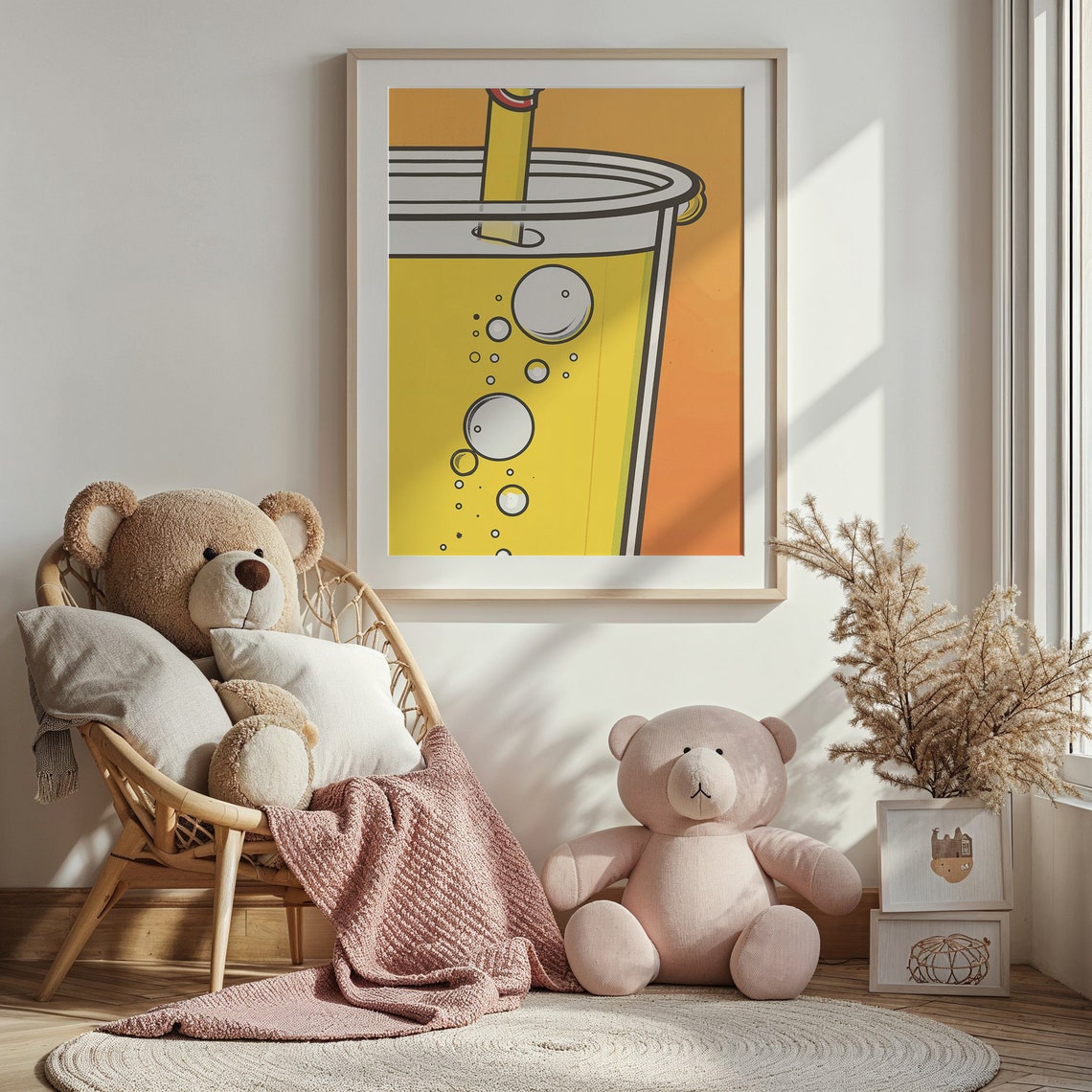Pop Art Fizzy Drink Cup Poster Bold Yellow Orange Retro Kitchen Art - Image 3