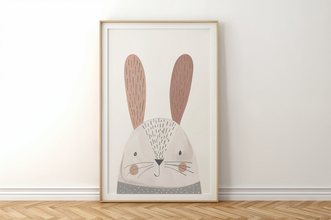 Minimalist Bunny Face Nursery Poster Blush Ears Neutral Baby Room Art - Image 6