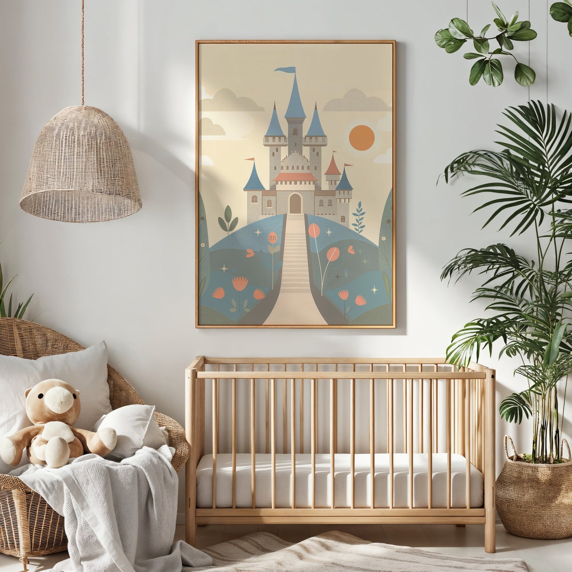 Fairytale Castle Print Nursery Wall Art Kids Fantasy Poster Enchanted Castle Decor Whimsical Artwork Gift Neutral Tones - Image 3