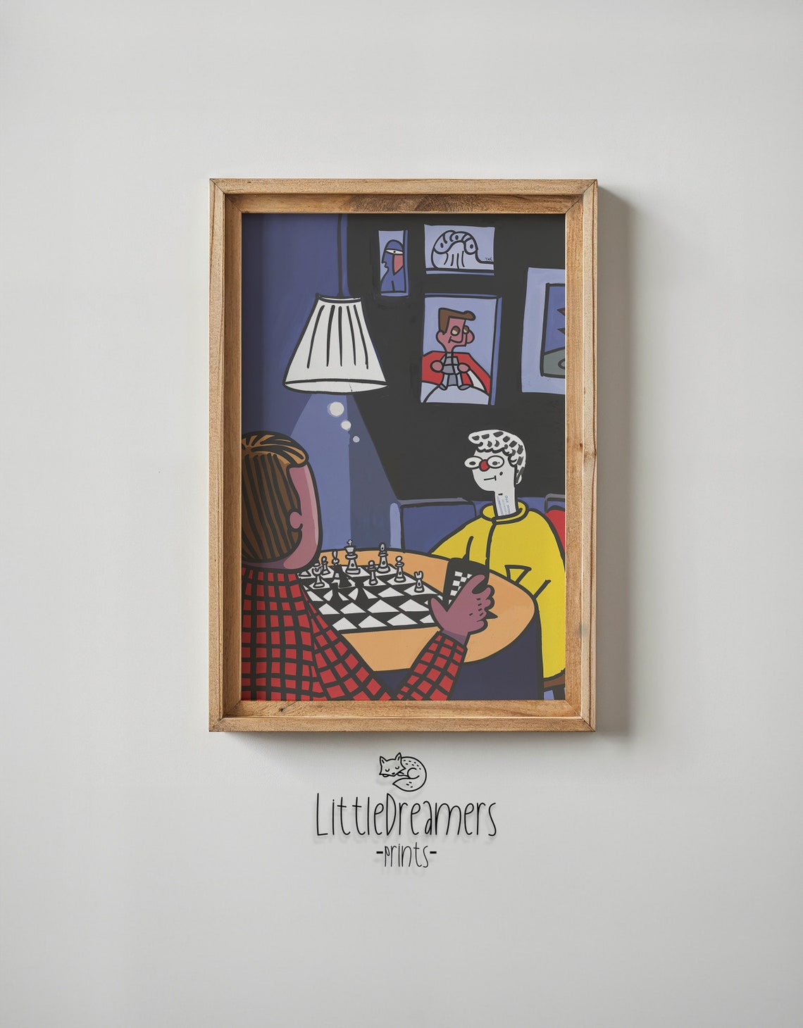 Chess Match Cafe Scene Friends Night Cartoon Game Wall Art Poster - Image 6