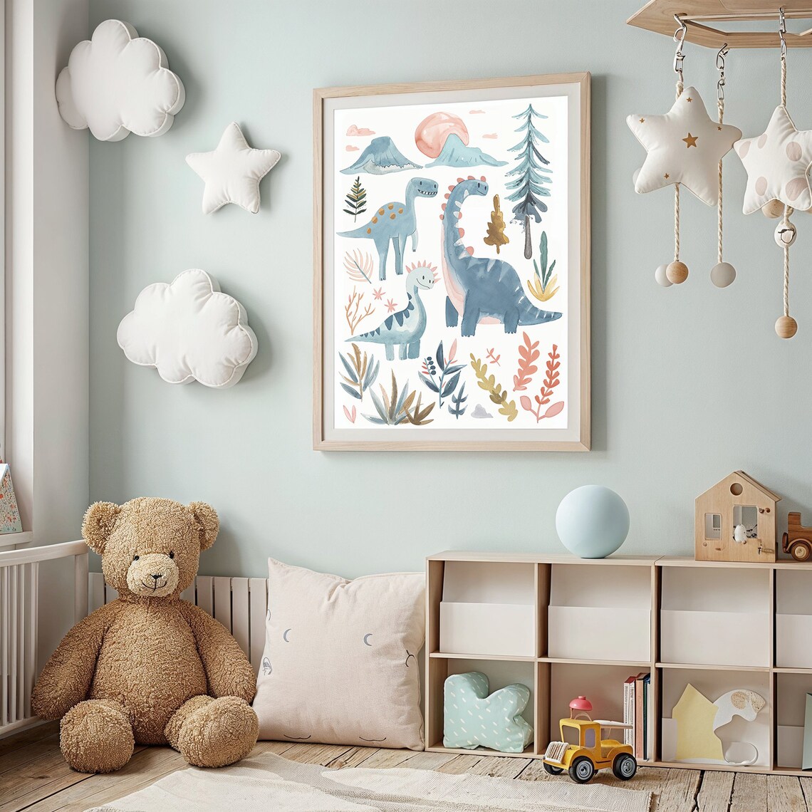 Watercolor Dinosaur Nursery Art Print, Playroom Decor - Image 2