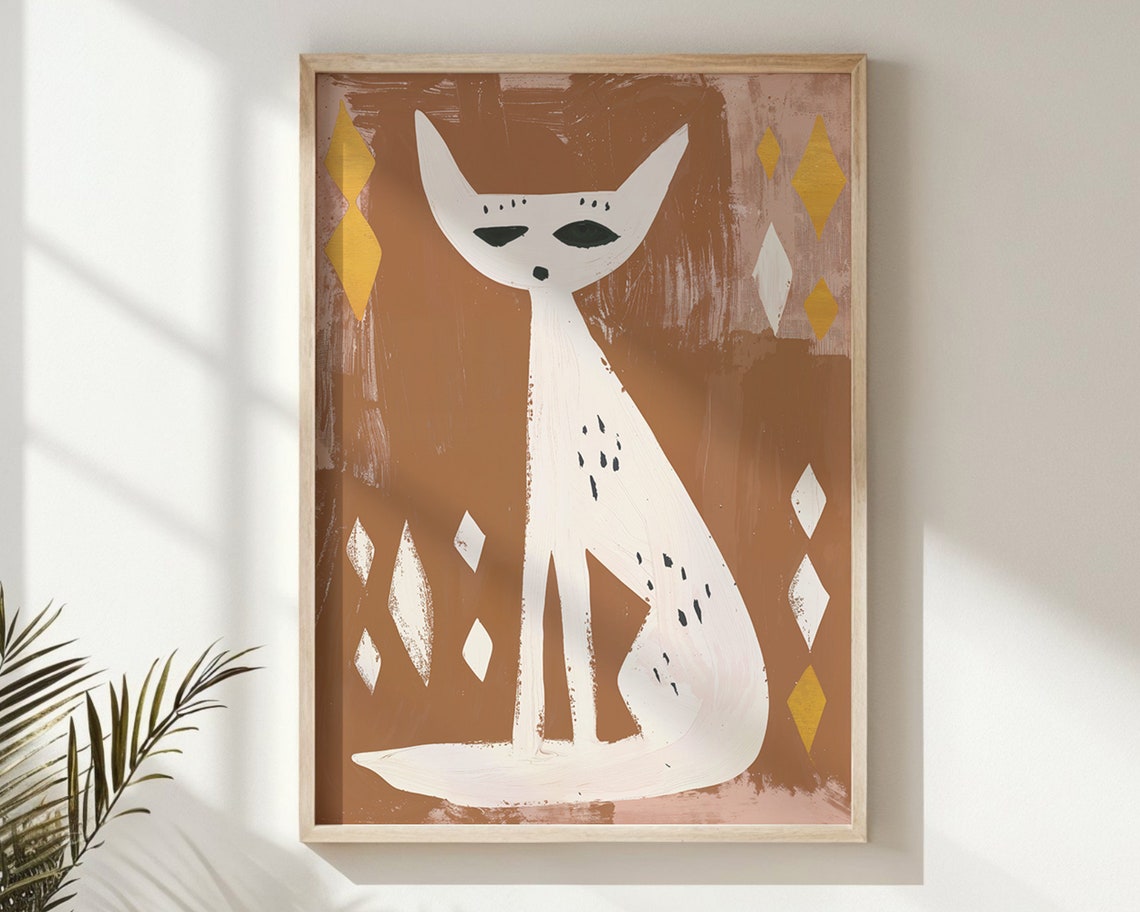 Abstract White Cat Terracotta Diamond Background Modern Nursery Poster - Image 5