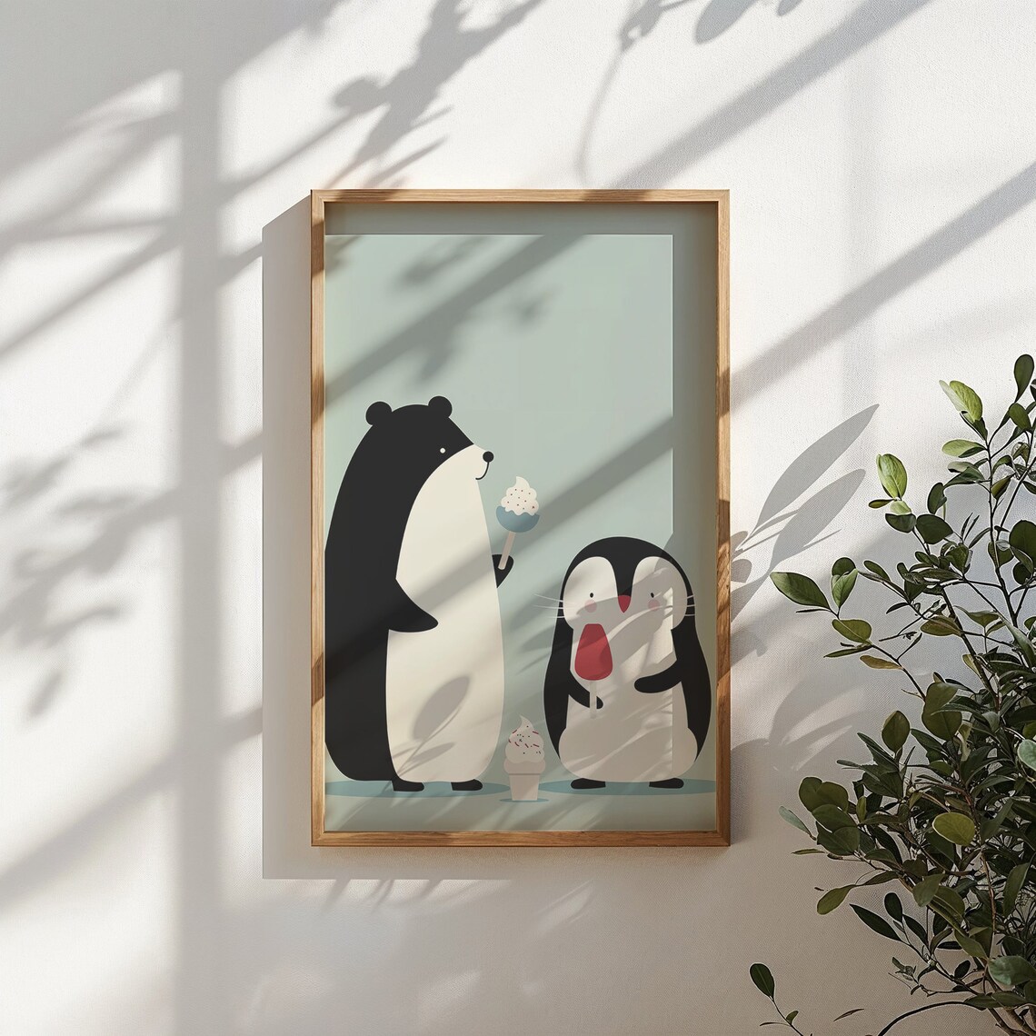 Black Bear Penguin Ice Cream Treats Mint Background Kids Art Poster - Image 5