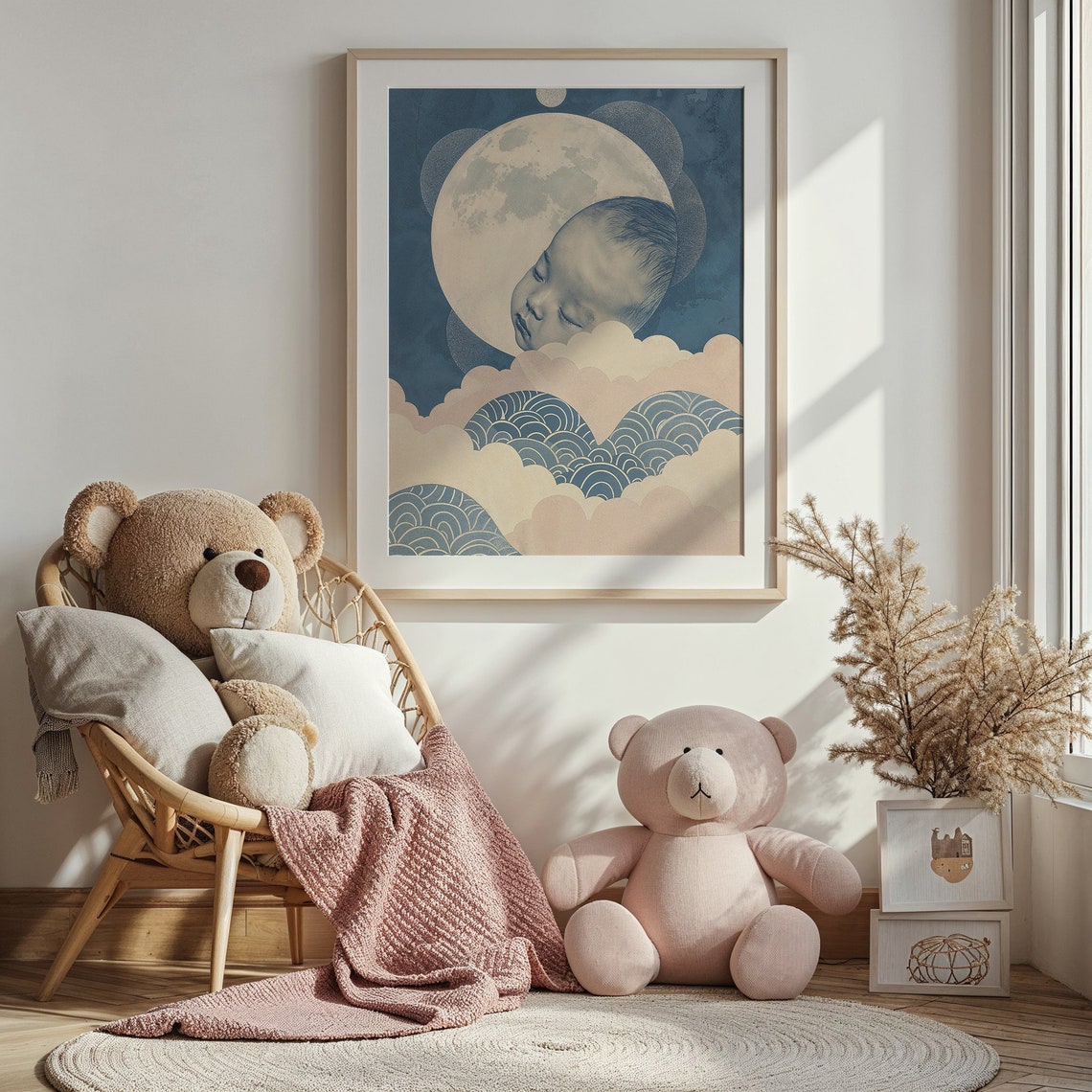 Sleeping Baby On Full Moon Over Clouds And Waves Celestial Art Poster - Image 4