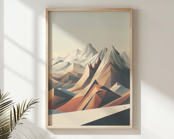 Mountain Landscape Print Geometric Nature Wall Art Nursery Wall Art Kids Poster Modern Abstract Decor Gift Brown Beige Art