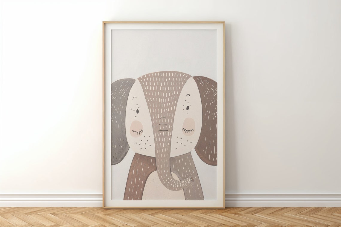 Elephant Face Nursery Poster Minimalist Gray Brown Baby Room Wall Art - Image 6