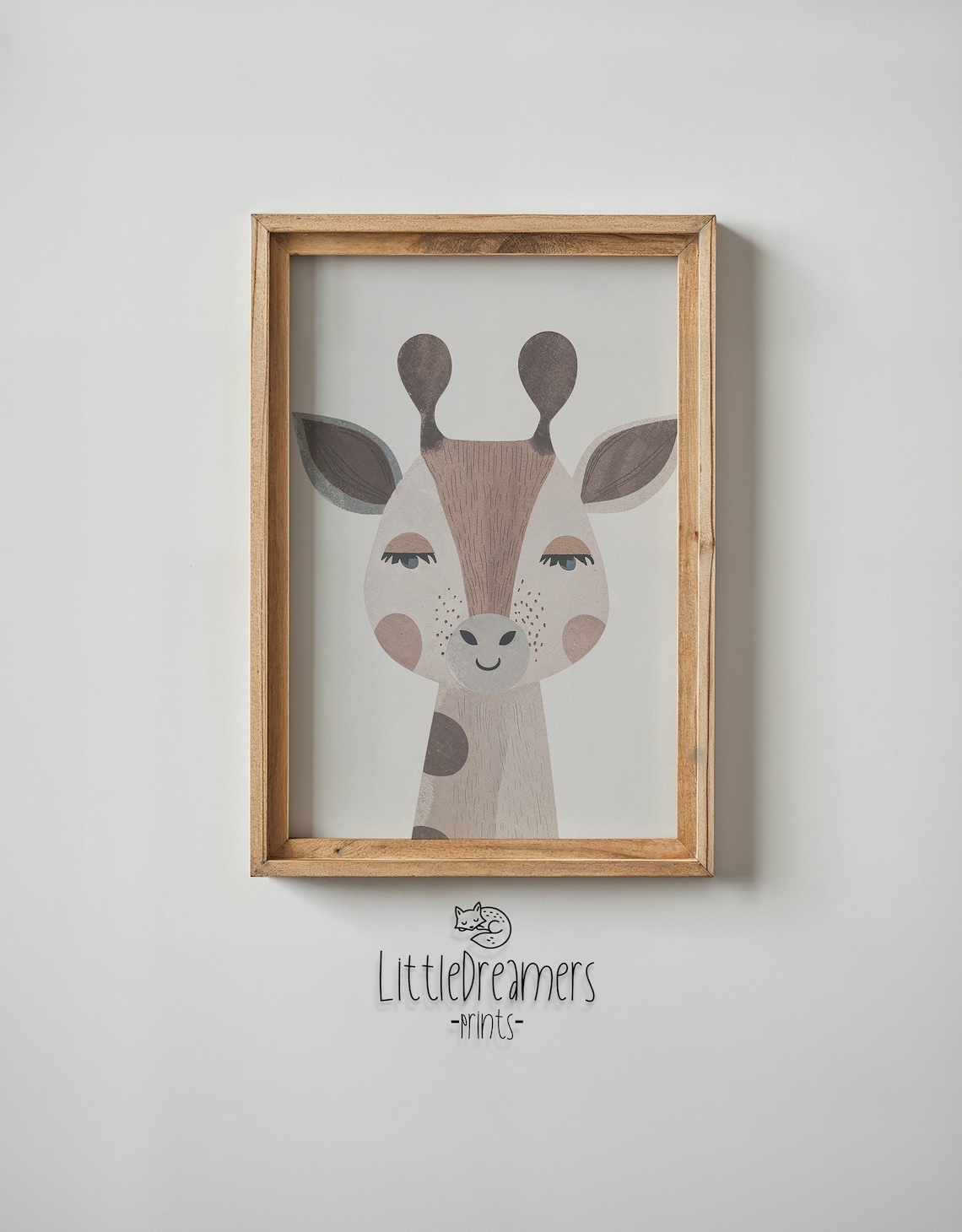 Giraffe Face Nursery Poster Minimalist Blush Brown Safari Baby Wall Art