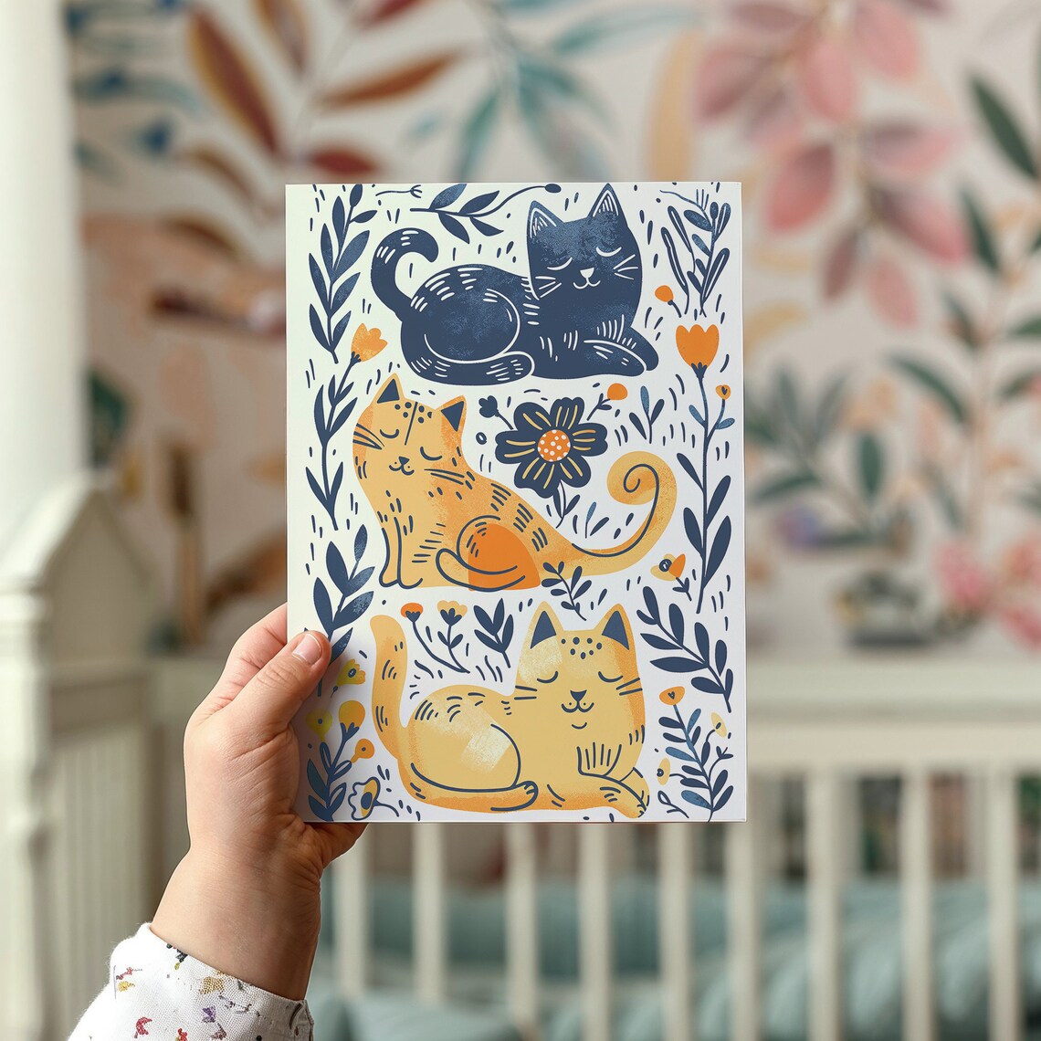 Whimsical Cat Nursery Wall Art, Playful Feline Poster - Image 2