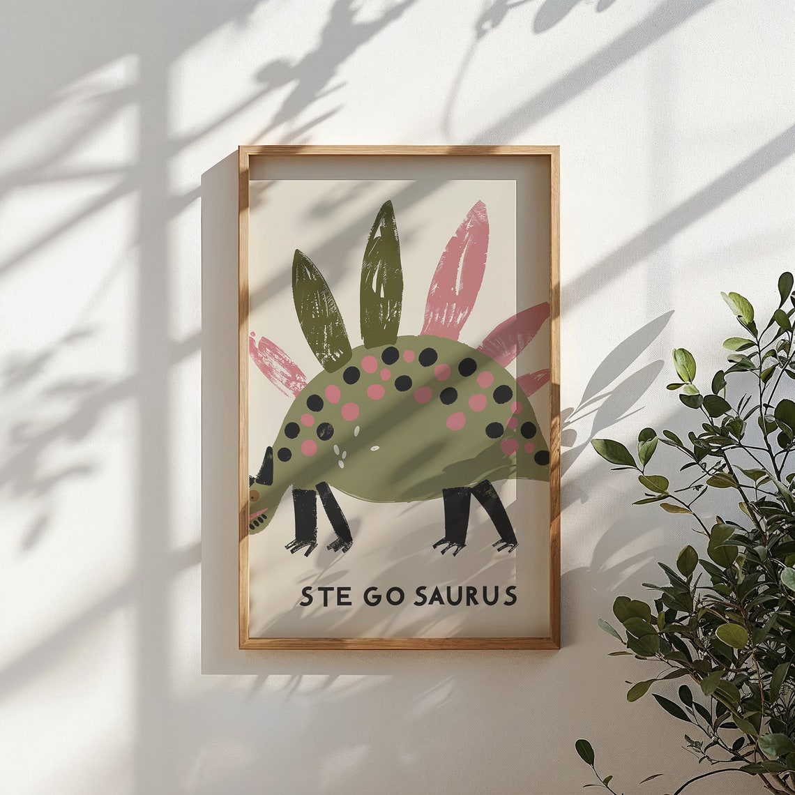 Stegosaurus Spotted Green Pink Dinosaur Educational Nursery Poster - Image 4
