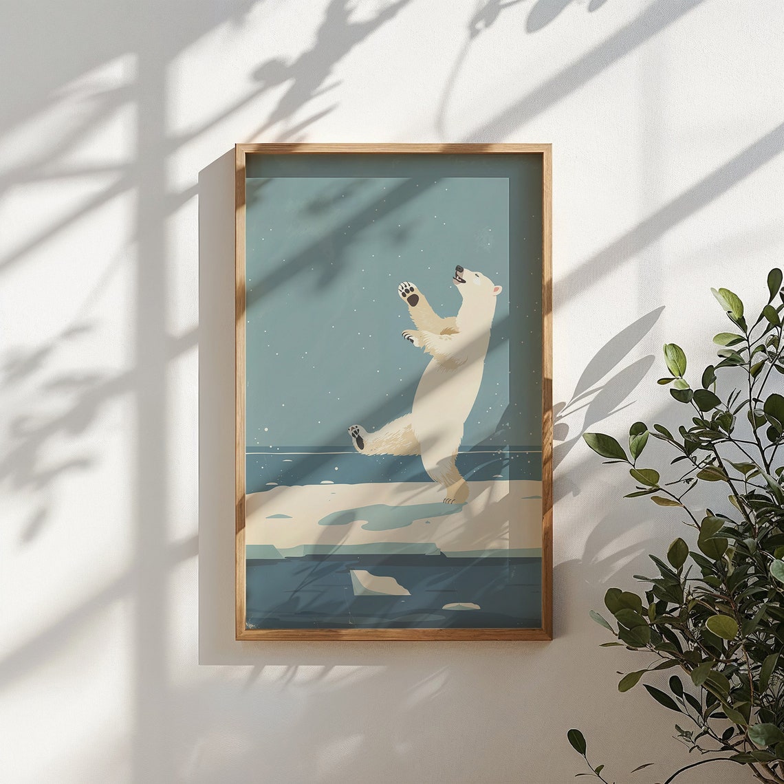 Happy Polar Bear Dancing Ice Floe Night Snow Arctic Wall Poster - Image 5