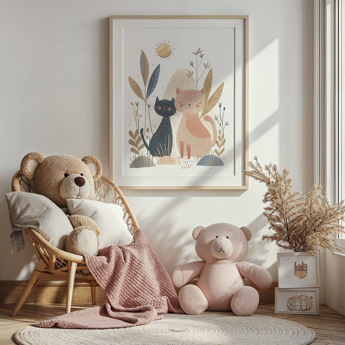 Two Cats in Nature, Whimsical Nursery Art Print - Image 3