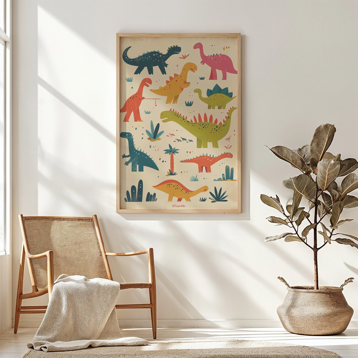 Nine Colorful Cartoon Dinosaurs Cream Background Kids Poster - Image 5