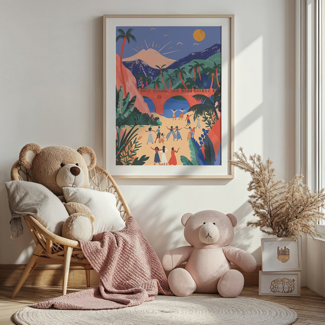 Tropical Beach Dancers Red Bridge Palm Volcano Kids Wall Art Poster - Image 2
