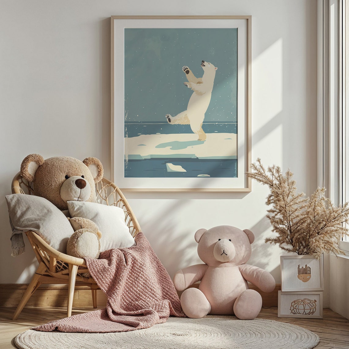Happy Polar Bear Dancing Ice Floe Night Snow Arctic Wall Poster - Image 4