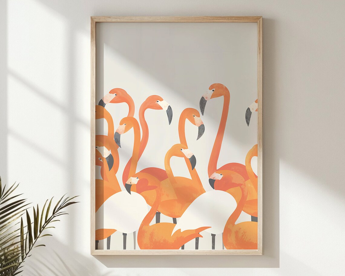 Orange White Flamingo Crowd Tropical Nursery Wall Art Kids Bird Poster - Image 6