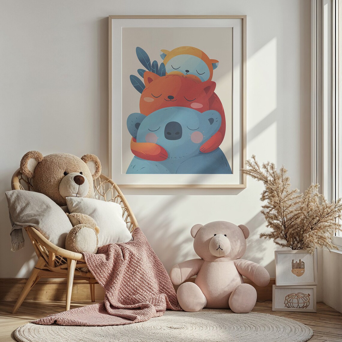 Cuddly Animals Hug Nursery Poster, Baby Koala Fox Otter - Image 4