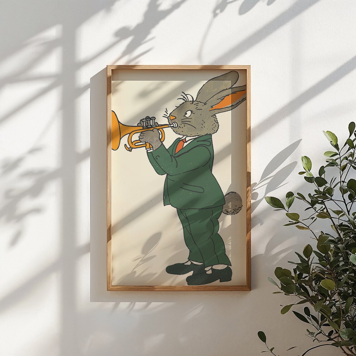 Bunny Playing Orange Trumpet Green Suit Kids Music Wall Art Poster - Image 5