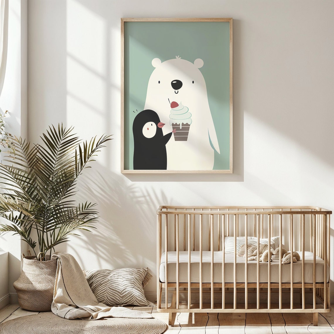 Polar Bear Penguin Sharing Ice Cream Mint Background Kids Poster - Image 6