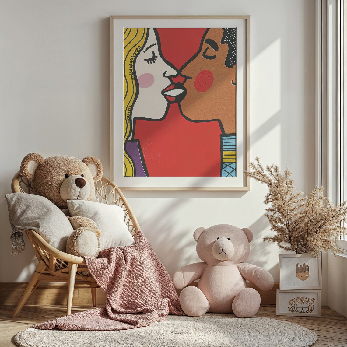 Abstract Couple Kiss Bold Pop Art Love Portrait Red Modern Wall Poster - Image 3