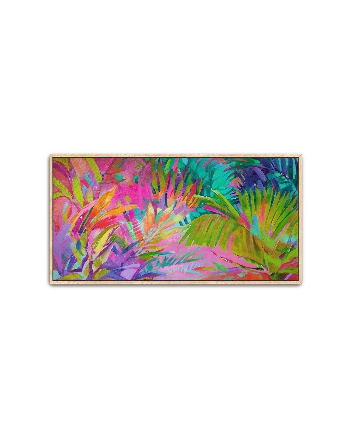 Hand Painted Abstract Acrylic Painting Large Colorful Artwork Wall Art Colorful Rainbow Tropical Jungle Palm Textured Framed Decor