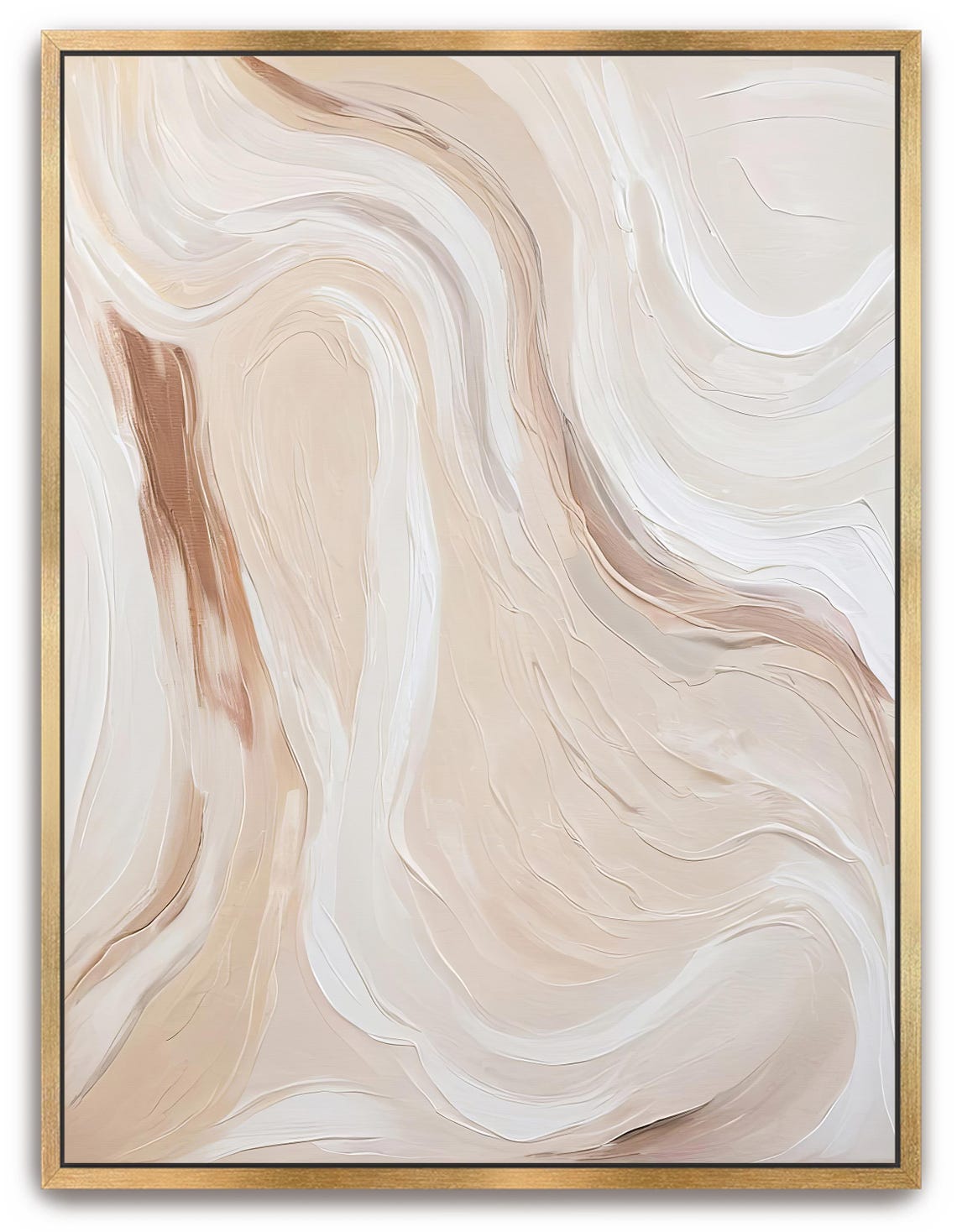Hand Painted Abstract Acrylic Painting Large Artwork Wall Art Light Beige Neutral Tan White Ivory Sand Textured Framed Wall Decor - Image 3