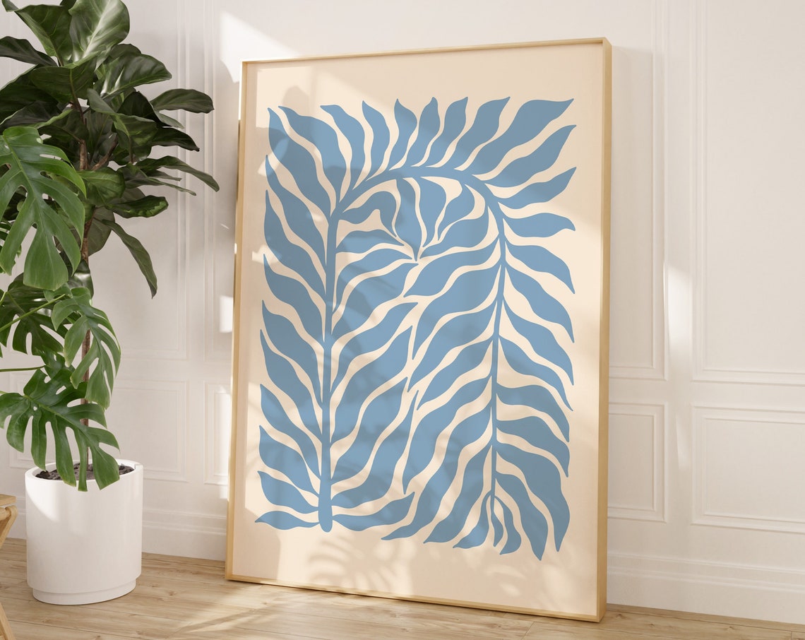 Blue Leaves Botanical Pattern Minimalist Nature Wall Decor Poster - Image 2
