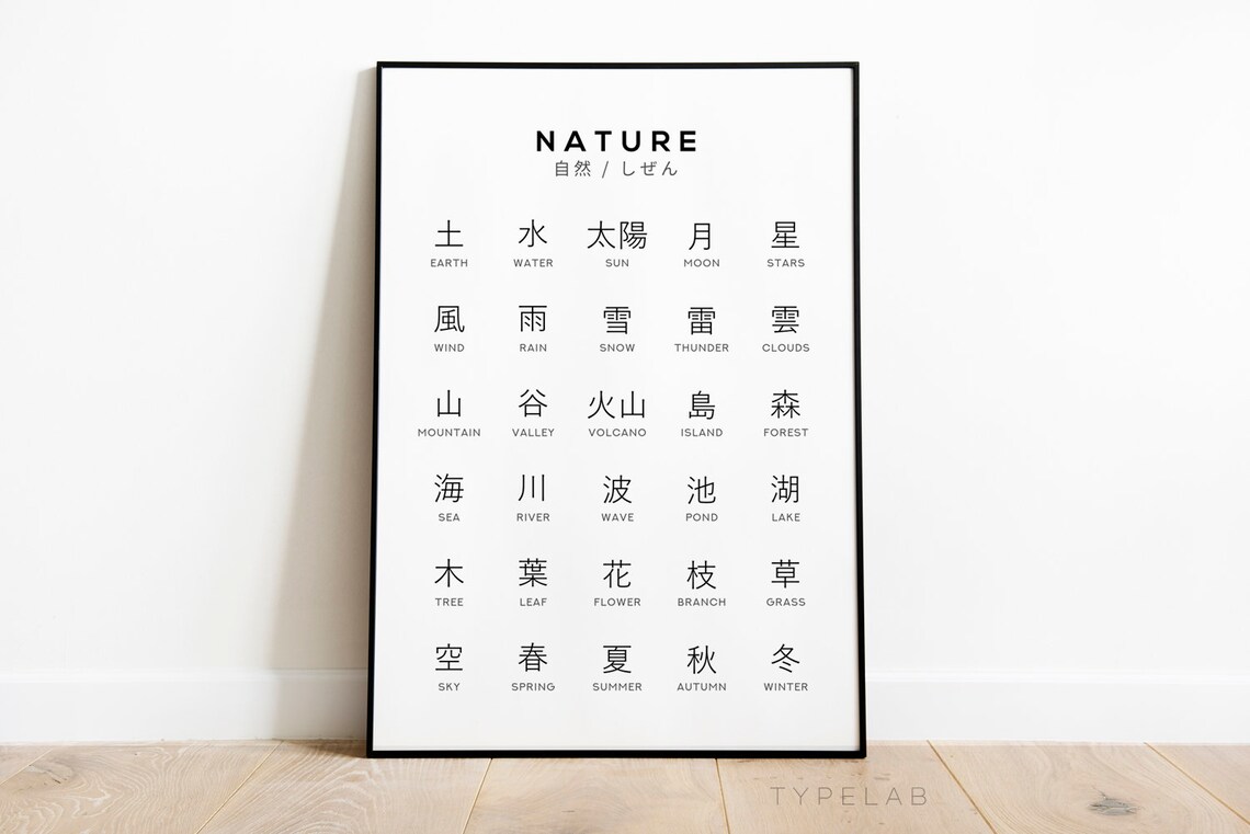 Japanese Nature Kanji Art Print, Japan Poster - Image 2