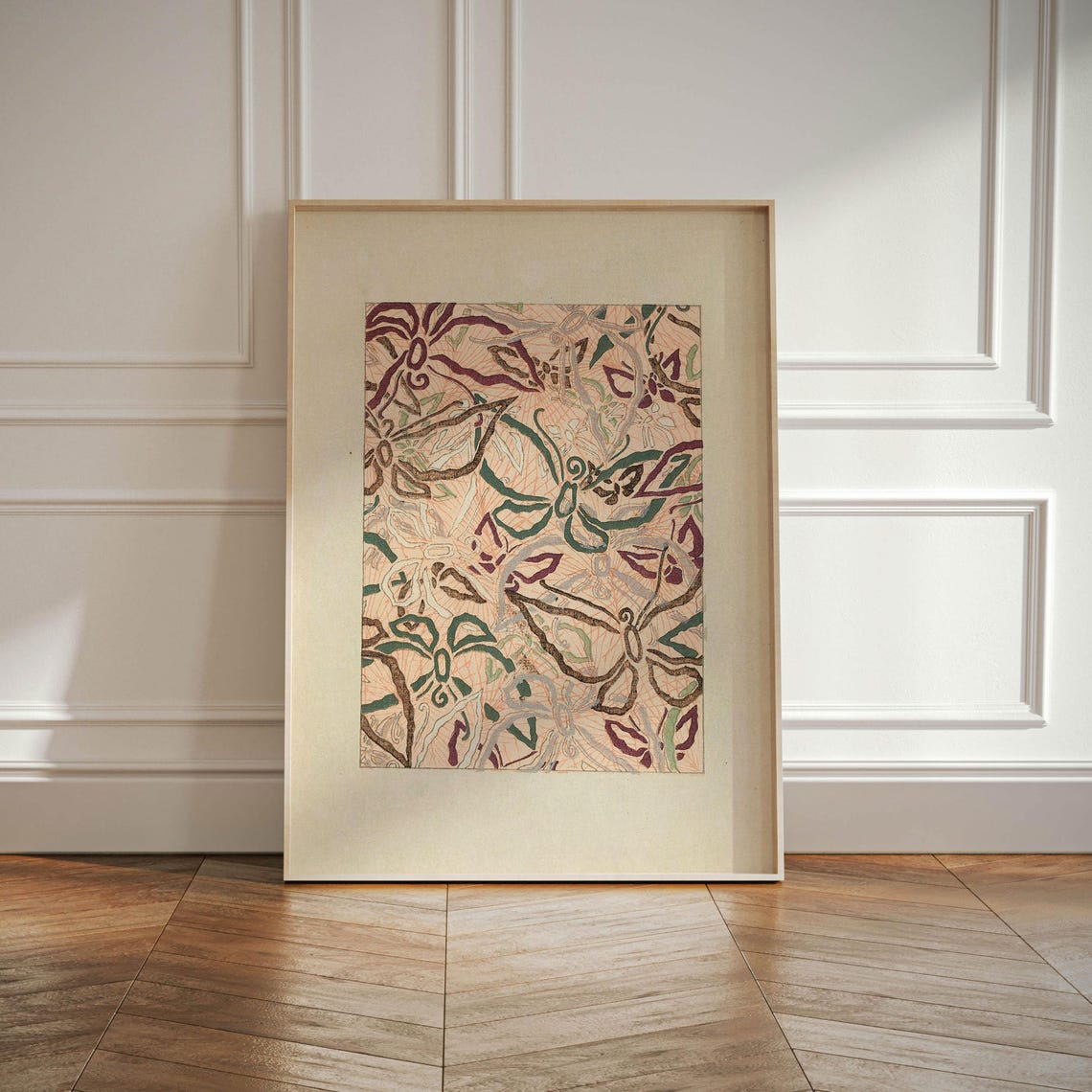 Korin Furuy Japanese Floral Art Print Vintage Beige Woodblock Exhibition Poster Rare Vintage Asian Japanese Traditional Ukiyo E Design - Image 2