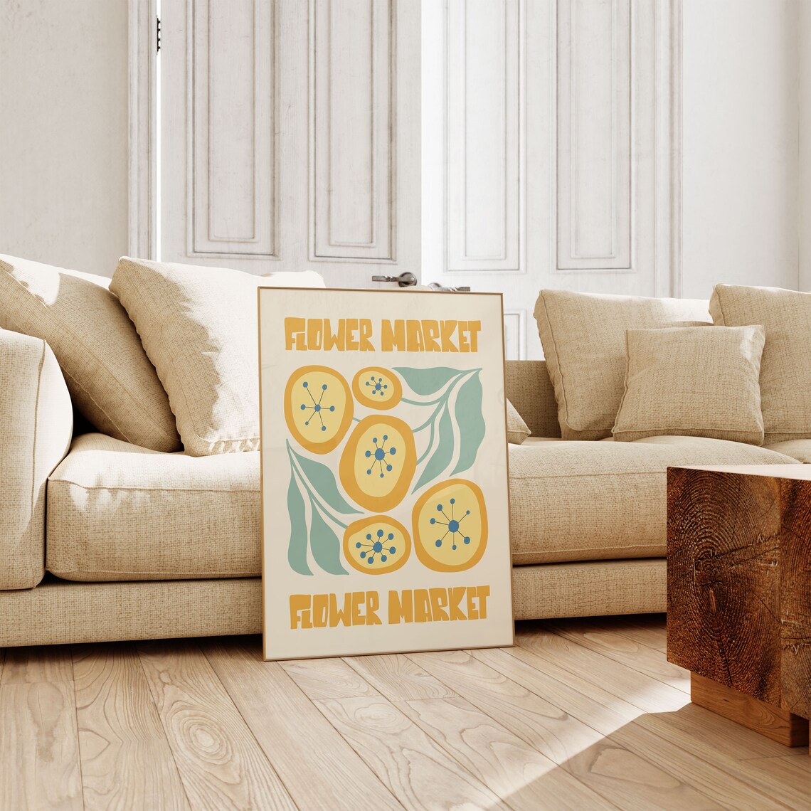 Bold Retro Flower Market Mustard Abstract Blossom Art Poster - Image 4