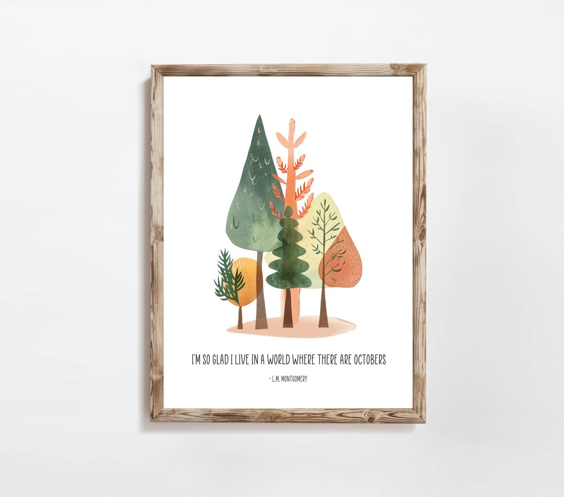 LM Montgomery October Quote Watercolor Fall Trees Autumn Poster - Image 2