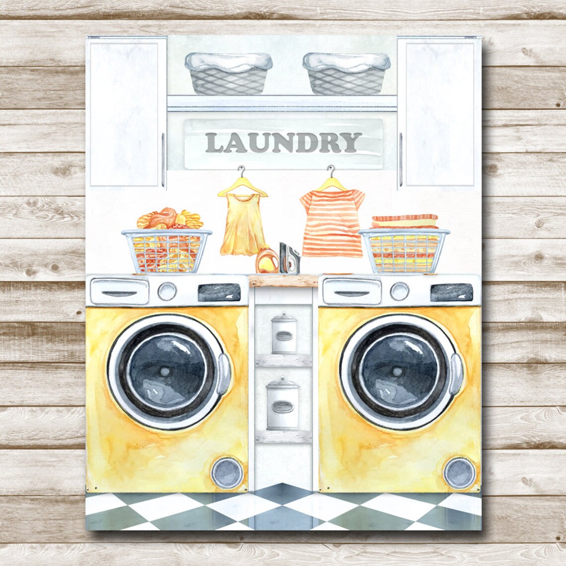 Yellow Watercolor Laundry Room Sign With Washer Dryer Wall Art - Image 4