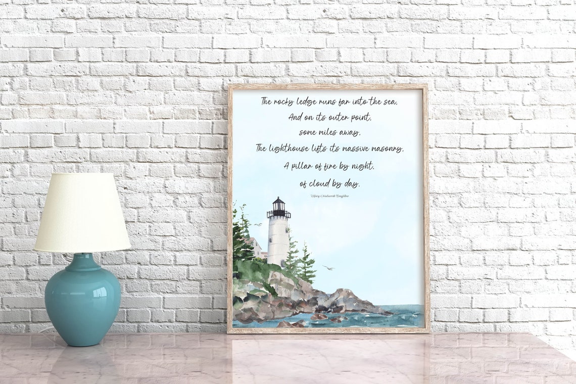 Longfellow Lighthouse Poem Watercolor Coastal Beach House Wall Art - Image 3