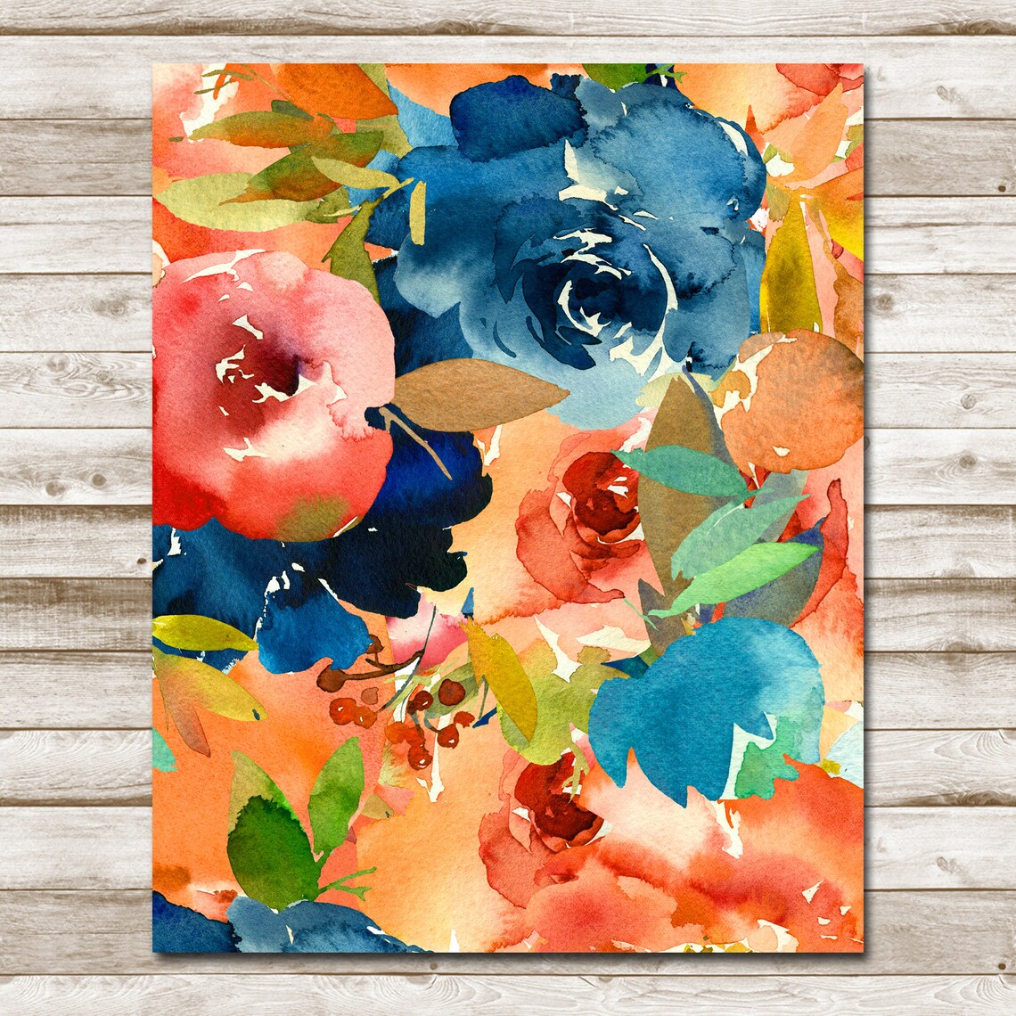 Orange and Teal Flower Collage Art Print - Image 4