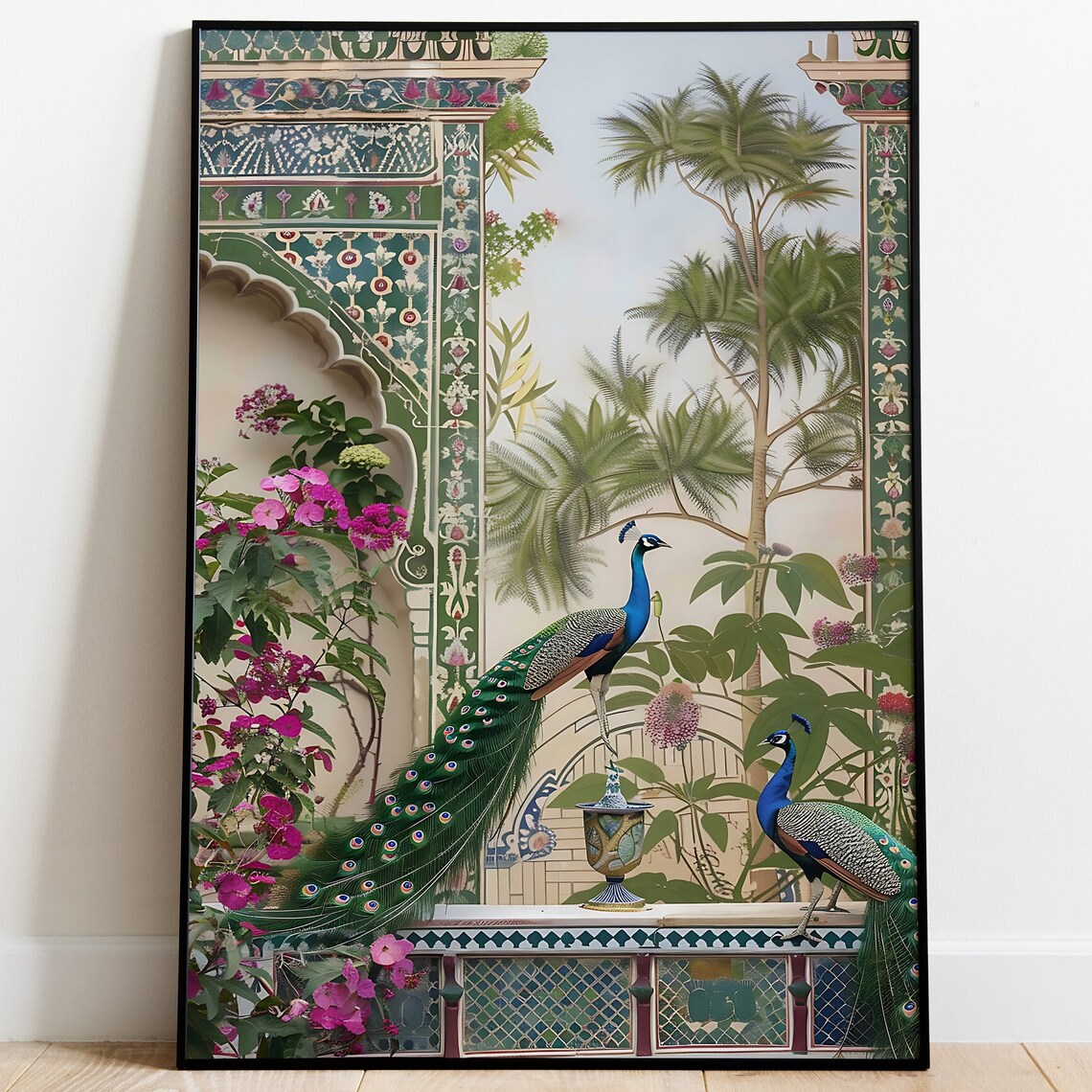 Peacock Mughal Indian Art Poster, Royal Floral