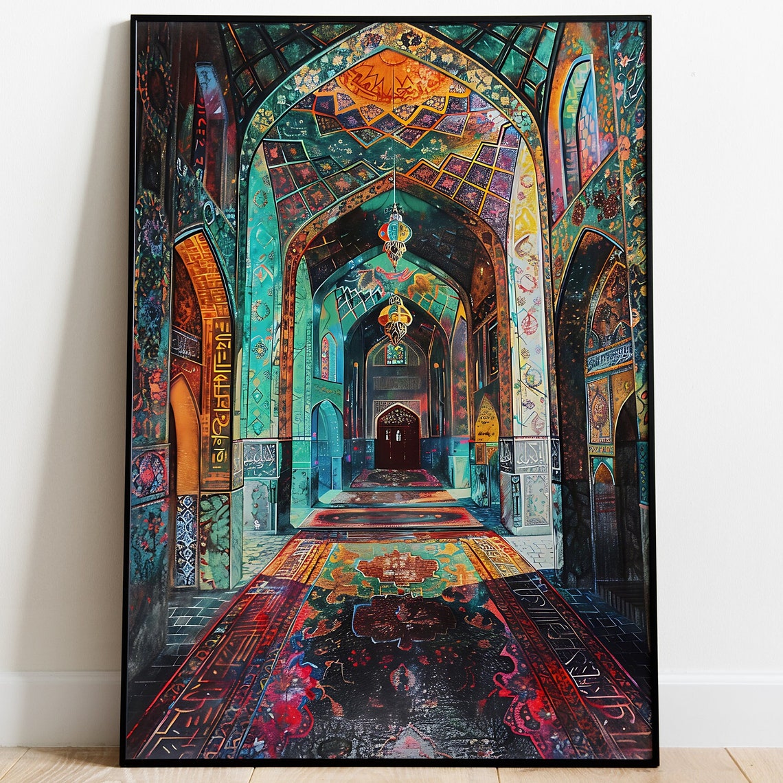 Persian Mosque Interior Archways Lanterns Islamic Architecture Poster