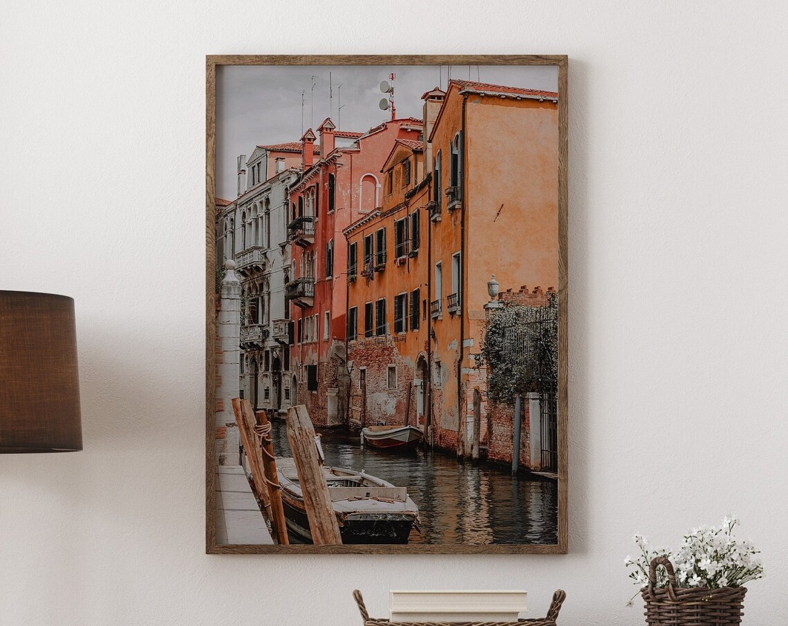Venice Italy Canal Colorful Houses Boat Photo Travel Wall Poster