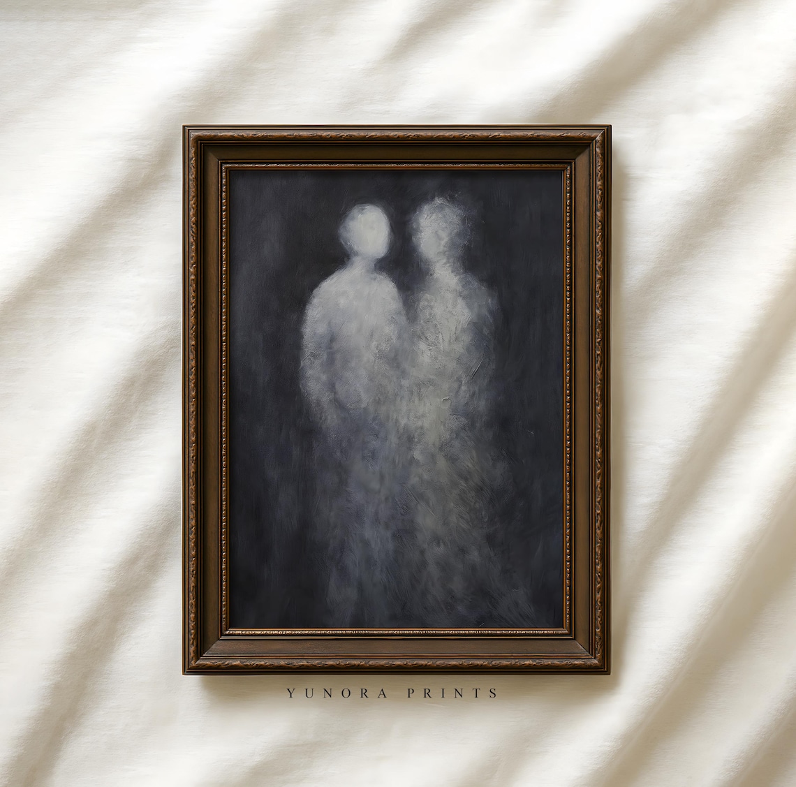 Ethereal Ghost Figures Dark Abstract Painting Moody Couple Poster